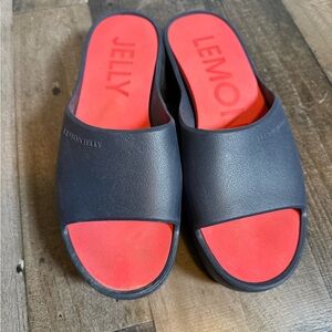 Lemon Jelly Black Platform Slides Red Footbed Jelly Sandals EU 39 Sporty Minimal